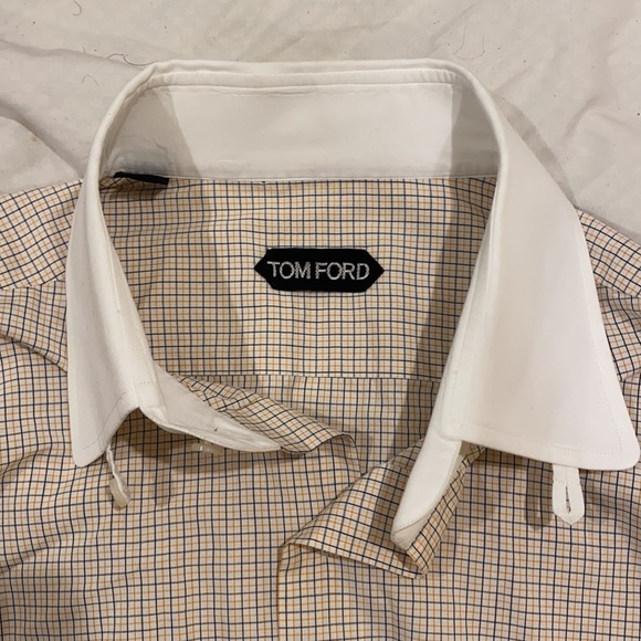 Tom Ford Mens White Mini Checkered Dress Shirt - Picture 4 of 6